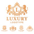 Luxury boutique Royal Crest high quality vintage product heraldry logo collection brand identity vector illustration. Royalty Free Stock Photo