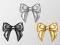 Luxury Bows Set- Black, Silver and Gold Knots. Royalty Free Stock Photo