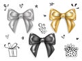 Luxury Bows Set- Black, Silver and Gold Knots. Royalty Free Stock Photo