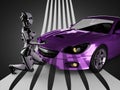 Luxury brandless sport car and woman robot
