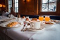 Luxury Breakfast Setting with Cappuccino and Omelet in Zermatt Royalty Free Stock Photo