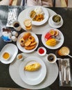 Luxury breakfast table with breads and fruits and coffee, Breakfast Feast Royalty Free Stock Photo