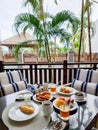 Luxury breakfast table with breads and fruits and coffee, Breakfast Feast Royalty Free Stock Photo