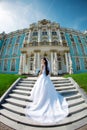 Luxury bride near palace
