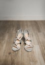 Luxury bride silver shoes on her wedding day Royalty Free Stock Photo