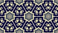 Luxury Brocade Pattern. Indigo Golden Seamless Kaleidoscope. Royal Blue Baroque Print. Decorative Tapestry Texture. Abstract