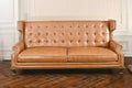 Luxury brown leather sofa in living room