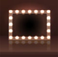 Luxury brown makeup blank mirror realistic with bulb light effect in wall background. vector illustration.