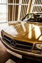 Luxury brown Mercedes Benz during exhibition in closeup