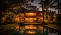 Luxury bungalow with infinity pool, palm trees, and tropical landscape generated by AI Royalty Free Stock Photo