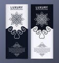 Luxury business card and vintage ornament logo vector template. Retro elegant flourishes ornamental frame design and pattern
