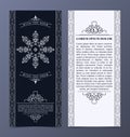 Luxury business card and vintage ornament logo vector template. Retro elegant flourishes ornamental frame design and pattern