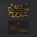 Luxury business cards vector template, banner and cover with marble zebra texture and golden foil details on black