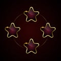 A luxury buttons in circle option, Red luxury vector star buttons design on dark gradient background, enclosed by a shiny gold