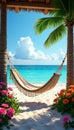 Luxury cabana vibrant flowers inviting hammock luxury getaway Royalty Free Stock Photo