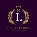 Luxury calligraphic letter L crown & key monogram logo Royalty Free Stock Photo