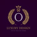 Luxury calligraphic letter O crown key monogram logo Royalty Free Stock Photo