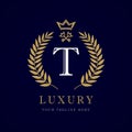 Luxury calligraphic letter T crown key monogram logo Royalty Free Stock Photo