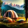 a luxury camping tent on a meadow for outdoor holidays against mountains and sky, outdoor recreation Royalty Free Stock Photo