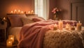 Luxury candle illuminates cozy bedroom for ultimate relaxation and pampering generated by AI Royalty Free Stock Photo