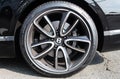 Luxury car Bentley logo name on Pirelli tire close up