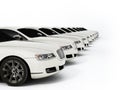 Luxury car fleet consisting of generic brandless design. 3D illustration