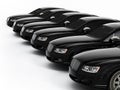 Luxury car fleet consisting of generic brandless designed cars. 3D illustration.
