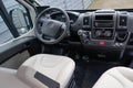 Luxury car van interior details black dashboard steering wheel