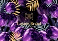 Luxury card with purple tulip flowers Vector. Beautiful illustration for brand book, business card or poster. Pink Royalty Free Stock Photo