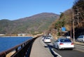 Luxury cars on street in Kawaguchiko, Japan