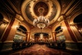 luxury casino with elegant decor, fine art, and crystal chandeliers