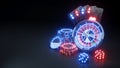 Luxury Casino Roulette Wheel, Four Aces Poker Cards, Dices and Poker Chips - 3D Illustration