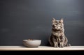 Luxury Cat Poses Near Food Bowl Royalty Free Stock Photo