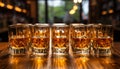 Luxury celebration at bar, drinking scotch whiskey on wood generated by AI Royalty Free Stock Photo