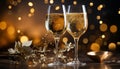 Luxury celebration champagne, wine, romance, elegance, gold, glowing, crystal generated by AI Royalty Free Stock Photo