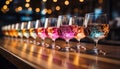 Luxury celebration, drink wine, night bar, elegant glass, illuminated champagne generated by AI Royalty Free Stock Photo