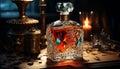 Luxury celebration, elegance, old fashioned whiskey, shiny crystal, ornate still life generated by AI