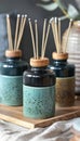 Luxury ceramic air freshener set with incense sticks mockup for minimalist brutalist decor