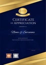 Luxury certificate template with elegant blue and golden border Royalty Free Stock Photo