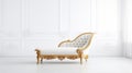 Elegant Chaise Lounge With Golden Frame On Minimalistic White Background