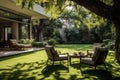 Luxury chairs backyard daytime. Generate Ai Royalty Free Stock Photo