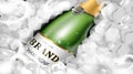 Luxury champagne bottle green color with water drop on ice cubes background Royalty Free Stock Photo