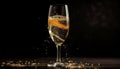 Luxury champagne glass reflects golden bubbles in dark background generated by AI Royalty Free Stock Photo