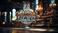 Luxury chandelier illuminates elegant table in a glowing celebration generated by AI