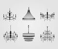 Luxury chandelier silhouette vector set Royalty Free Stock Photo