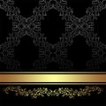 Luxury charcoal Background with golden floral Border and Ribbon.