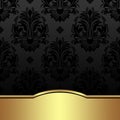 Luxury charcoal damask Background with golden Border.