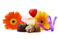 Luxury chocolates and flowers for a special day Royalty Free Stock Photo