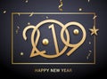 Luxury Christmas golden 2019 typography. New Year background decoration holiday greeting card 2019