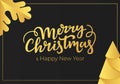 Luxury Christmas and New Year greeting card with gold foil decorations on the background of a black luxe paper Royalty Free Stock Photo